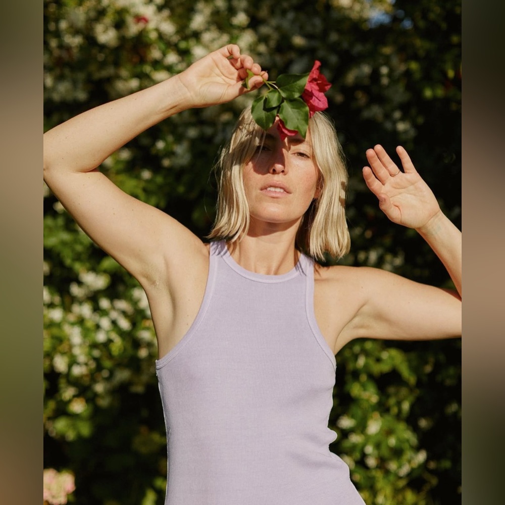 AMO Denim lilac crop rib muscle tank